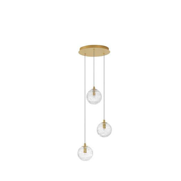 Brass Gold Metal Clear Structured Glass LED G9 3x5 Watt 230 Volt IP20 Bulb Excluded D: 25 H: 180 cm Adjustable Height image 1