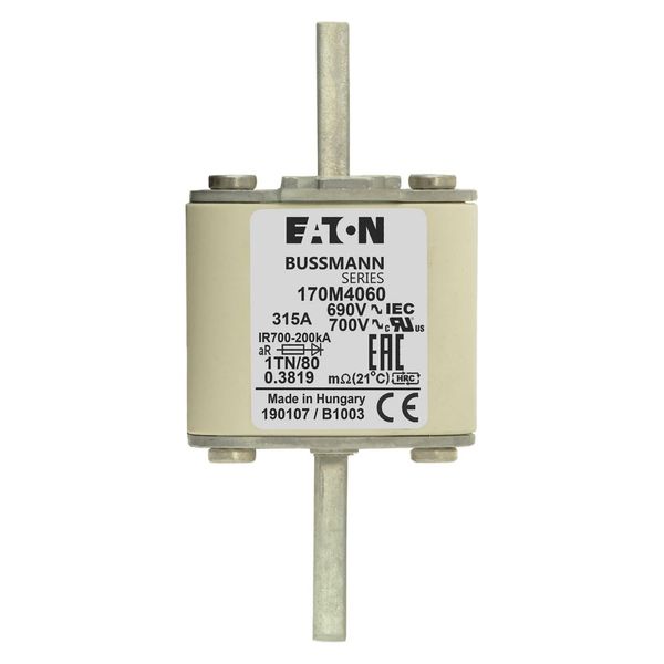 Fuse-link, high speed, 315 A, AC 690 V, DIN 1, 53 x 66 x 108 mm, aR, DIN, IEC, single indicator image 7