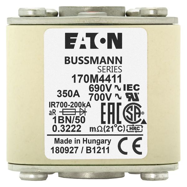 Fuse-link, high speed, 350 A, AC 690 V, size 1, 53 x 69 x 51 mm, aR, IEC, UL, single indicator, flush end, M8 image 21