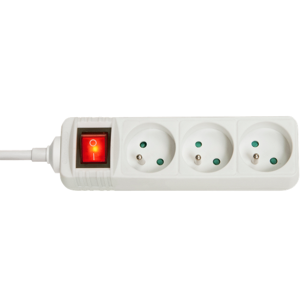 3-Way French Schuko Mains Power Extension with Switch, White France image 1