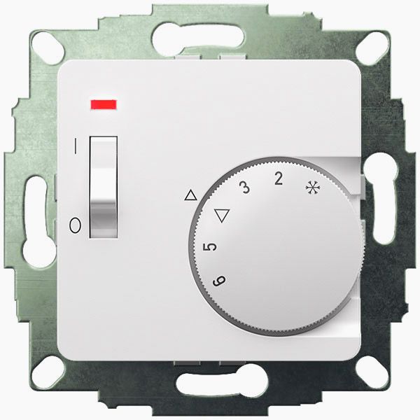 UP room controller, RAL9016 glossy 50x50, 5-30C, AC 230V, 1NC, 10 A, temperature reduction approx. 4K, switch on/off, display controller "heating" image 1