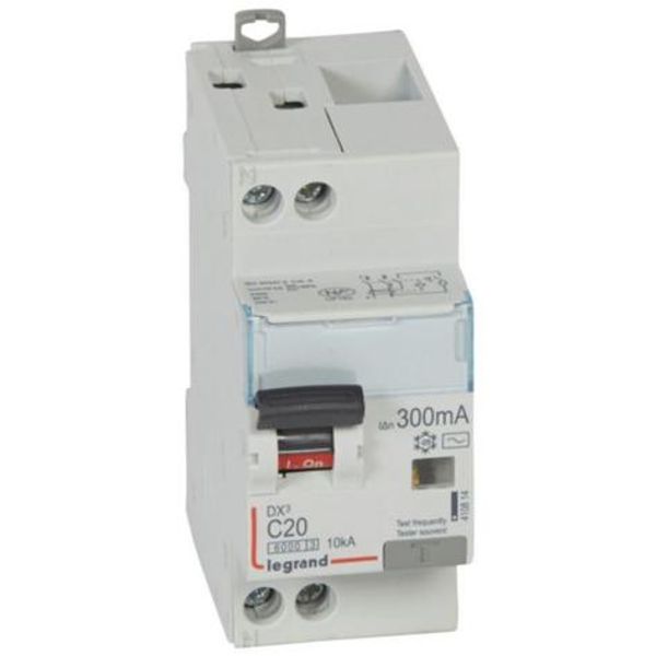 Monoblock differential circuit breaker DX³6000 10kA high inlet and low outlet U+N screw 230V~ - 20A - typeAC 300mA image 1