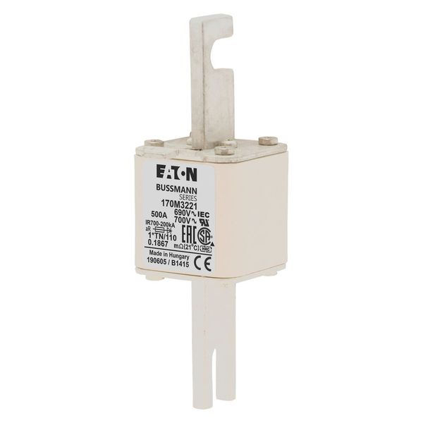 Fuse-link, high speed, 500 A, AC 690 V, compact DIN 1, 45 x 58 x 134 mm, aR, DIN, IEC, single indicator, 80 mm centres image 3