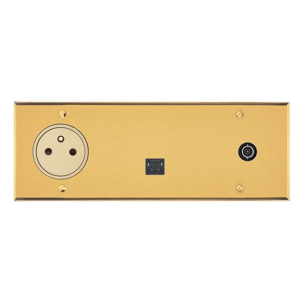 67237 Art d'Arnould univers Mémoire 2P+E 16A 250V power socket, RJ45 category 6 FTP socket and single TV socket - brushed gold image 1