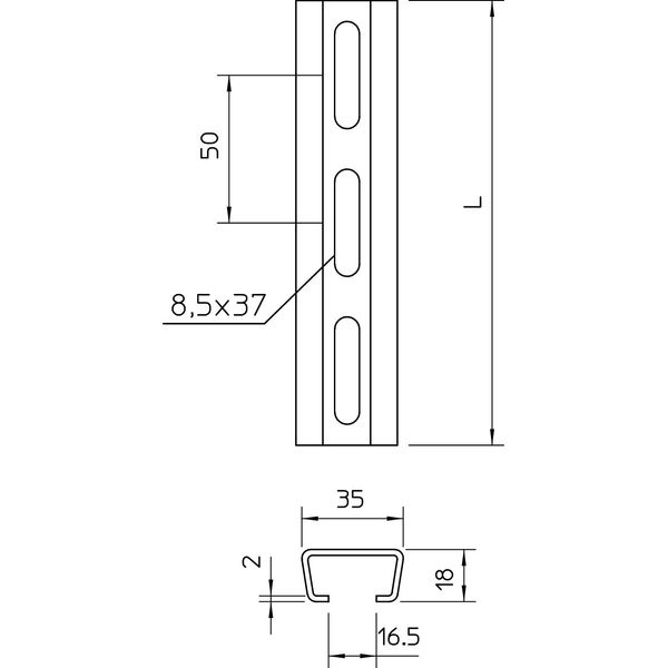 AMS3518P1000FS Profile rail perforated, slot 16.5mm 1000x35x18 image 2