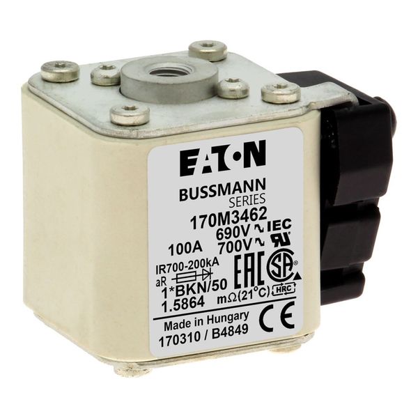 Fuse-link, high speed, 100 A, AC 690 V, compact size 1, 45 x 59 x 51 mm, aR, IEC, UL, type K indicator, flush end, M8 image 20