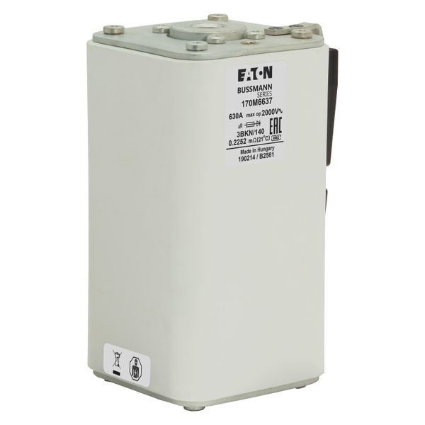 Fuse-link, high speed, 630 A, AC 2000 V, size 3, 74 x 96 x 143 mm, aR, IEC, single indicator image 10