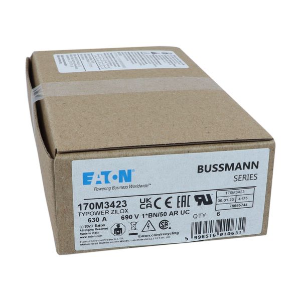 Fuse-link, high speed, 630 A, AC 690 V, compact size 1, 45 x 59 x 51 mm, aR, IEC, UL, single indicator image 25