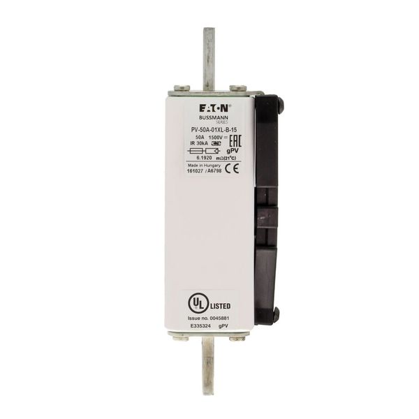 Fuse-link, high speed, 50 A, DC 1500 V, 01XL, 43 x 193 mm, gPV, IEC, UL, with indicator, bolted image 21