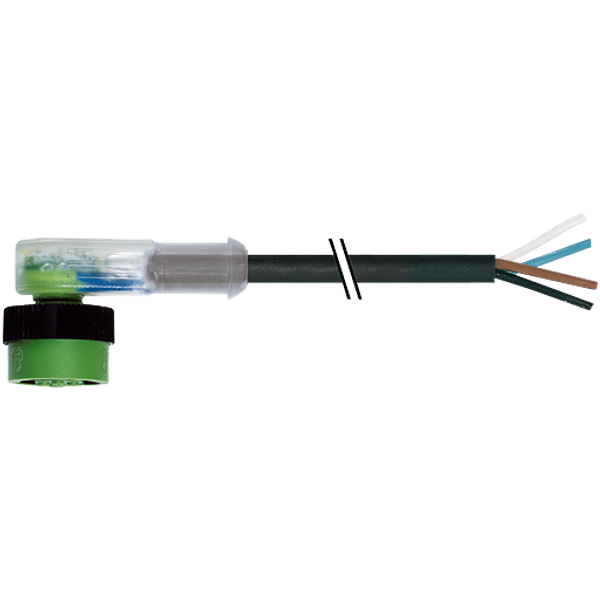 MQ12 female 90° A-cod. with cable LED PUR 4x0.34 bk UL/CSA+drag ch. 3m image 1