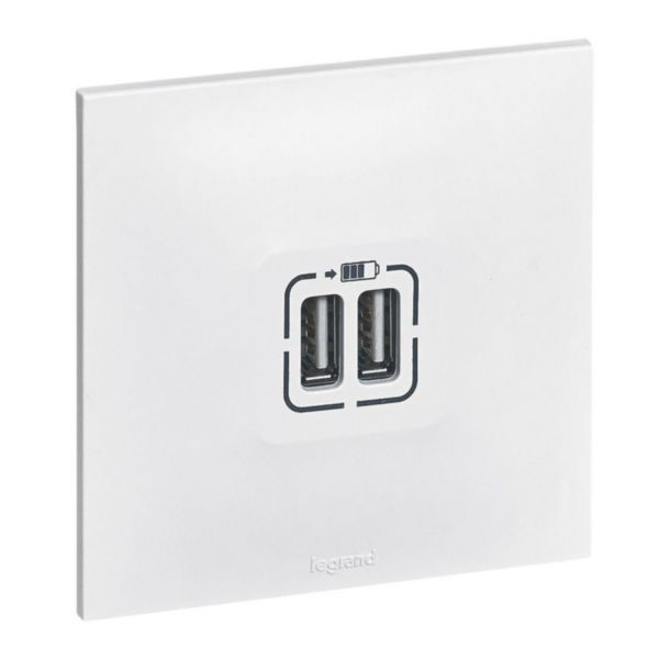 Prise double USB Type-A 3A 15W Neptune - complet blanc image 1