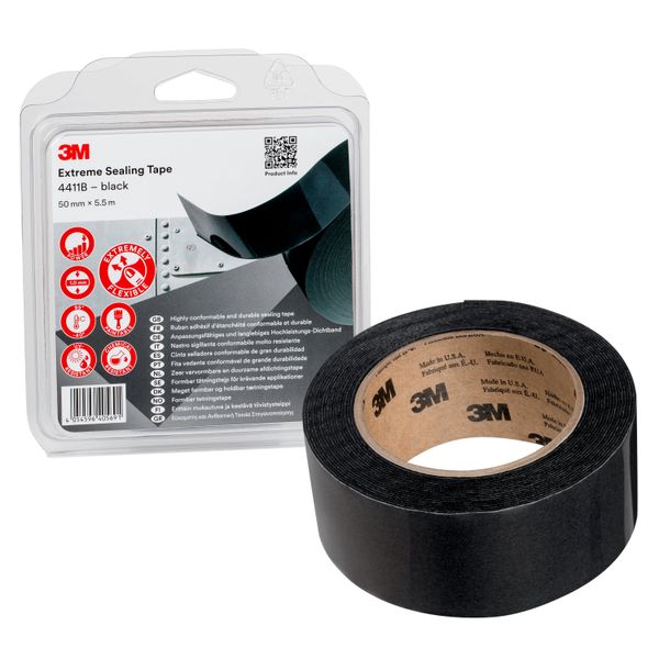 3M™ Extreme Sealing Tape 4411B, Black, 50 mm x 5.5 m, 1.0 mm, Blister  image 1