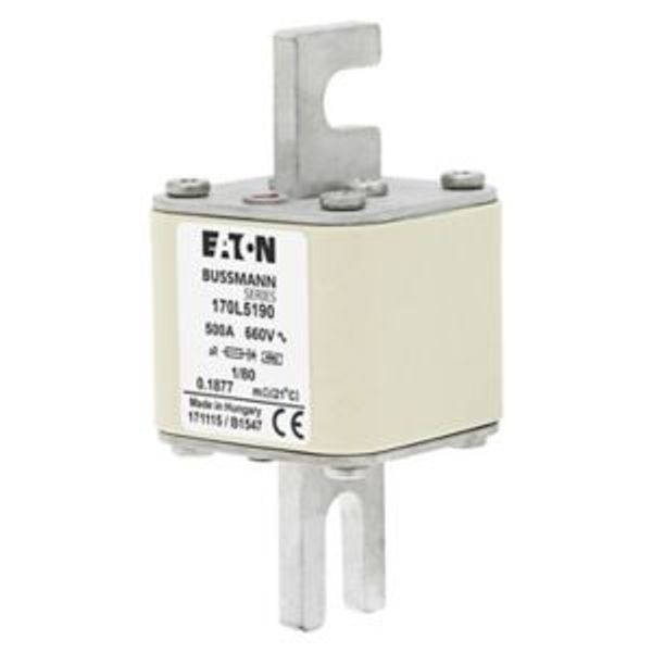 Fuse-link, high speed, 500 A, AC 660 V, Size 1, 51 x 51 x 111 mm, aR, DIN, IEC, single indicator image 4