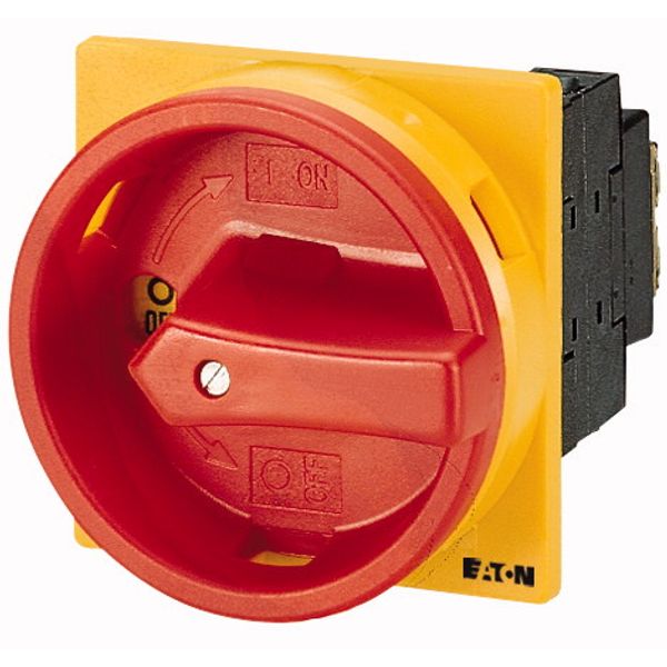 Main switch, T0, 20 A, flush mounting, 2 contact unit(s), 3 pole, Emergency switching off function, With red rotary handle and yellow locking ring, Lo image 1