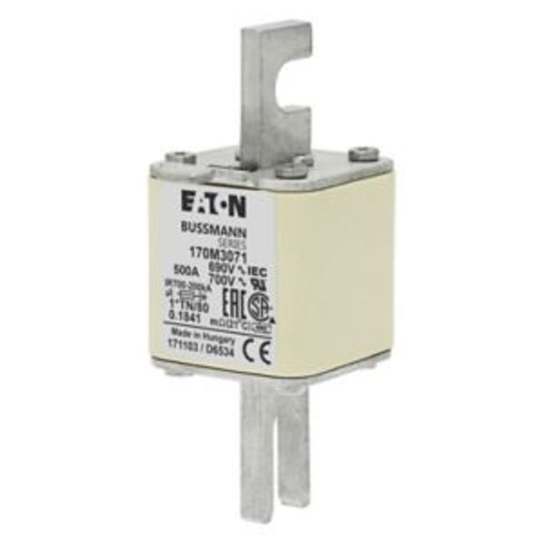 Fuse-link, high speed, 500 A, AC 690 V, compact DIN 1, 45 x 58 x 104 mm, aR, DIN, IEC, single indicator image 3