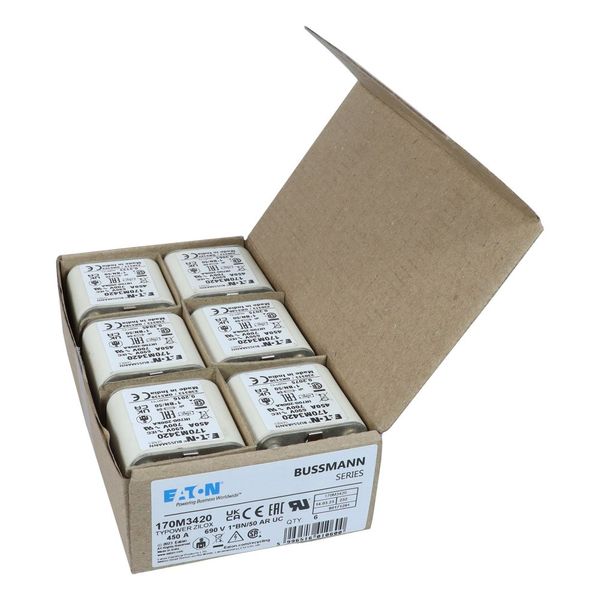 Fuse-link, high speed, 450 A, AC 690 V, compact size 1, 45 x 59 x 51 mm, aR, IEC, UL, single indicator image 2