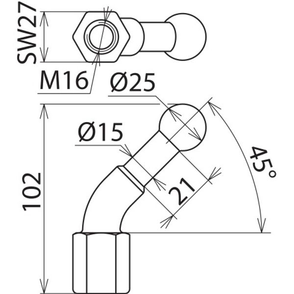 Fixed ball point D=25mm, angled (45°) with M16 female thread image 2
