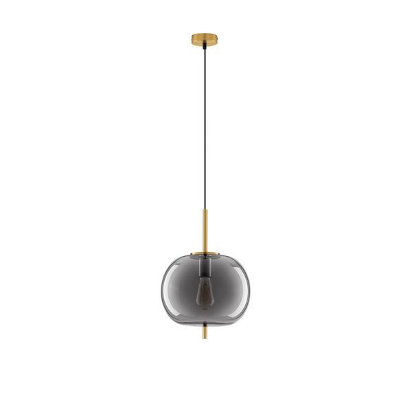 Brass Gold Metal & Smoky Glass  Black Fabric Wire   LED E27 1x12 Watt 230 Volt  IP20 Bulb Excluded  D: 30 H: 120 cm Adjustable height image 1