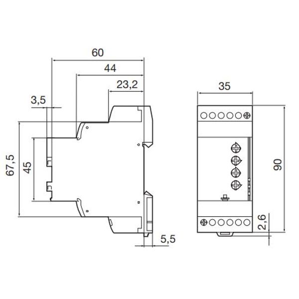 Voltage measuring relay UC 24...230V, 5A, 2 changeover contacts, setting range UC 0.2...60V image 3