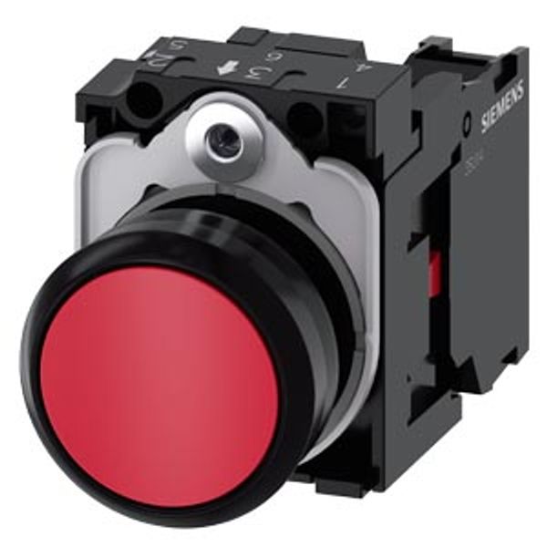 Pushbutton, 22 mm, round, plastic, red, pushbutton, flat, momentary contact type, with holder 1 NC, screw  3SU1100-0AB20-1CA0-Z Y10 image 2