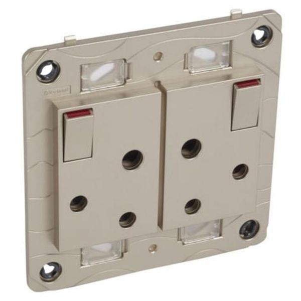 South African type 2x2P+E switched 2 gang pre-wired socket outlet Arteor 16 A - 2x3 modules - champagne image 1