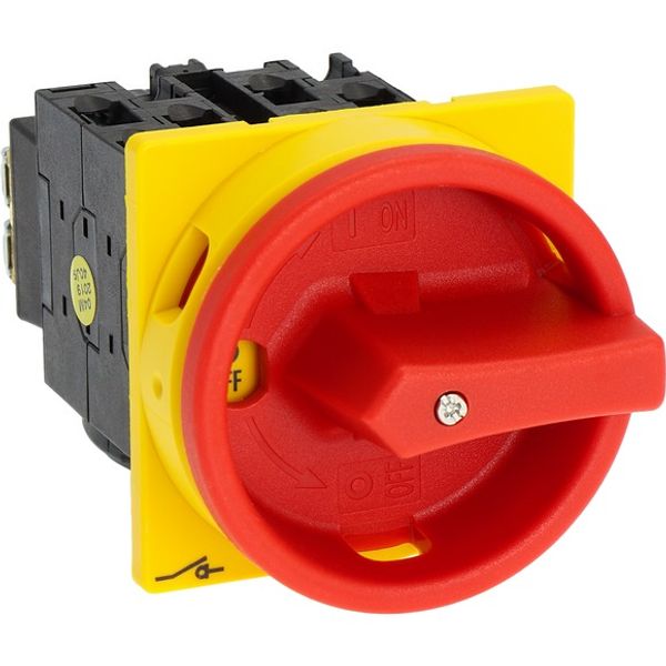 Main switch, T0, 20 A, flush mounting, 3 contact unit(s), 3 pole, 2 N/O, 1 N/C, Emergency switching off function, With red rotary handle and yellow lo image 8