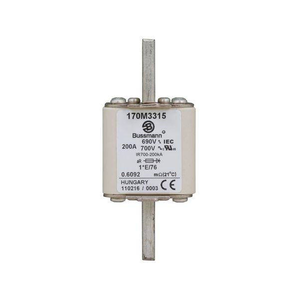 Fuse-link, high speed, 200 A, AC 690 V, compact size 1, 45 x 59 x 102 mm, aR, IEC, UL, visual indicator image 2