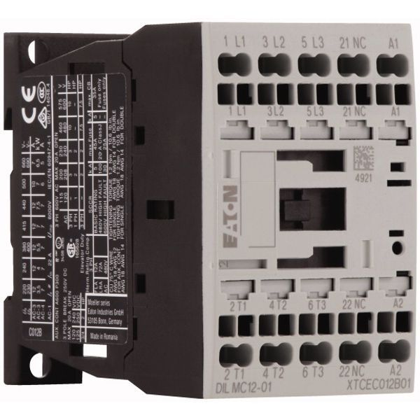 Contactor, 3 pole, 380 V 400 V 5.5 kW, 1 NC, 115 V 60 Hz, AC operation, Spring-loaded terminals image 4