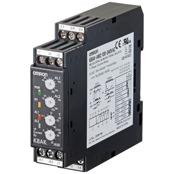 Monitoring relay 22.5mm wide, Single phase over or under current 0.1 t K8AK0010M image 3