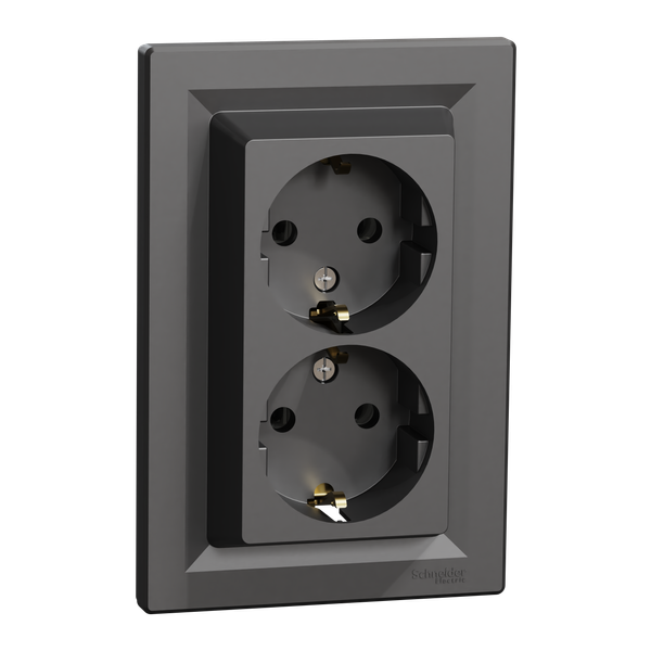 Asfora - double socket-outlet with side earth contact, anthracite image 4