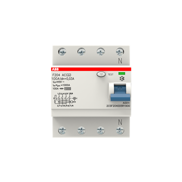 F204 AC-100/0.03 IEC Residual Current Circuit Breaker 4P AC type 30 mA image 1