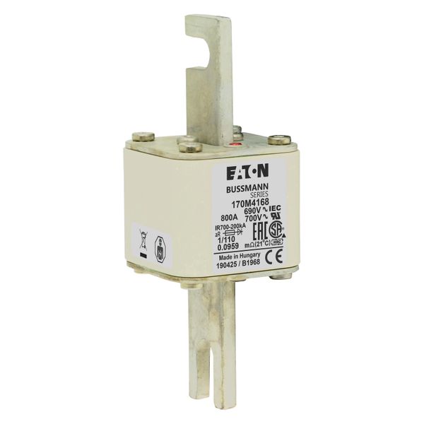 Fuse-link, high speed, 800 A, AC 690 V, DIN 1, 53 x 66 x 138 mm, aR, DIN, IEC, single indicator image 8