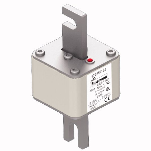 Fuse-link, high speed, 700 A, AC 690 V, DIN 2, 61 x 61 x 108 mm, aR, DIN, IEC, single indicator image 3