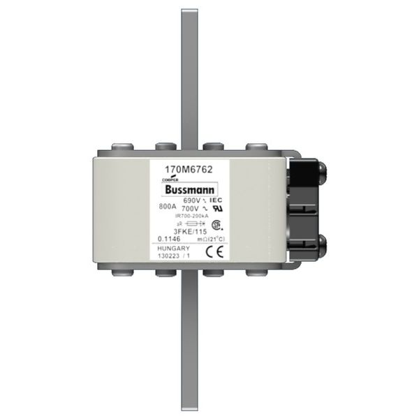 Fuse-link, high speed, 800 A, AC 690 V, size 3, 76 x 92 x 139 mm, aR, IEC, UL, single indicator image 1