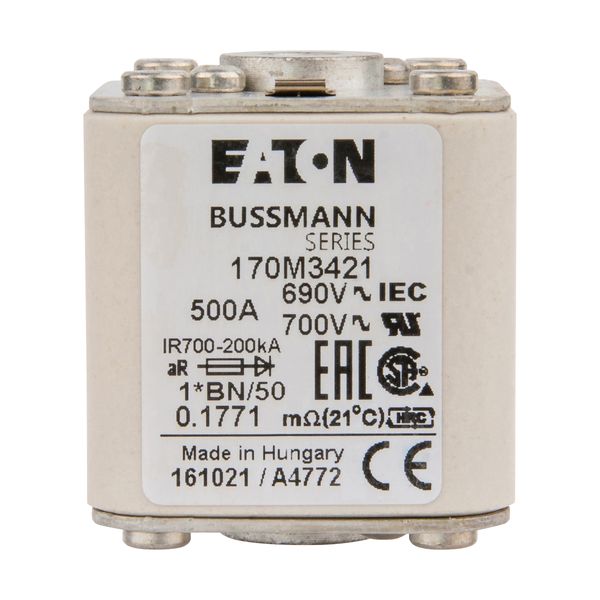 Fuse-link, high speed, 500 A, AC 690 V, compact size 1, 45 x 59 x 51 mm, aR, IEC, UL, single indicator image 11