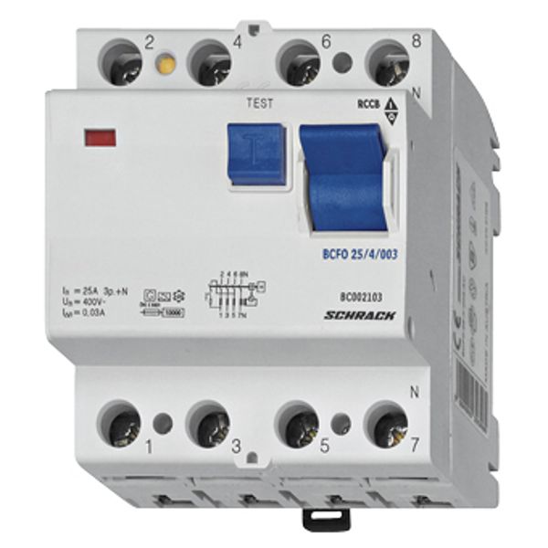 Residual current circuit breaker 63A, 4-p, 30mA,type A,6kA image 1