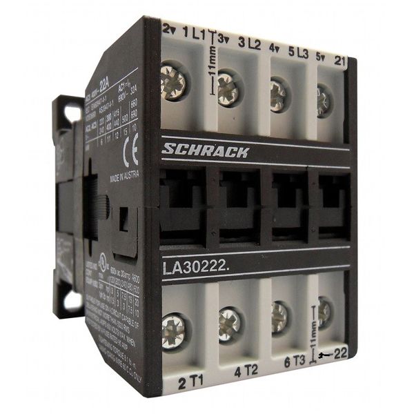 Contactor, 11kW, 22A AC3, 32A AC1, 3-pole, 1NC, 400VAC image 1