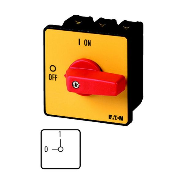 On-Off switch, P3, 63 A, flush mounting, 3 pole, Emergency switching off function, with red thumb grip and yellow front plate image 6