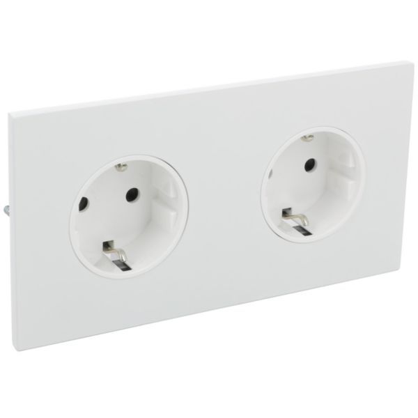 Art d'Arnould univers Epure double standard schuko horizontal power outlet 2P+E 16A 250V - Satin white image 1