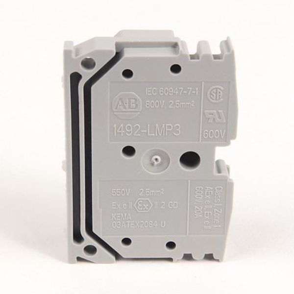 Allen-Bradley, 1492-LMP3, Spring Clamp Terminal Block,Mini surface mount, Feed-Through Block, 2.5 mm (# 22 AWG - # 14 AWG), Standard Feedthrough, Gray (Standard), image 1