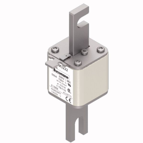 Fuse-link, high speed, 550 A, AC 690 V, compact DIN 1, 45 x 58 x 134 mm, aR, DIN, IEC, single indicator, 80 mm centres image 2