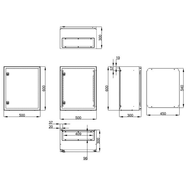 Wall-mounted enclosure 1 door IP65 H=600 W=500 D=300 mm image 2