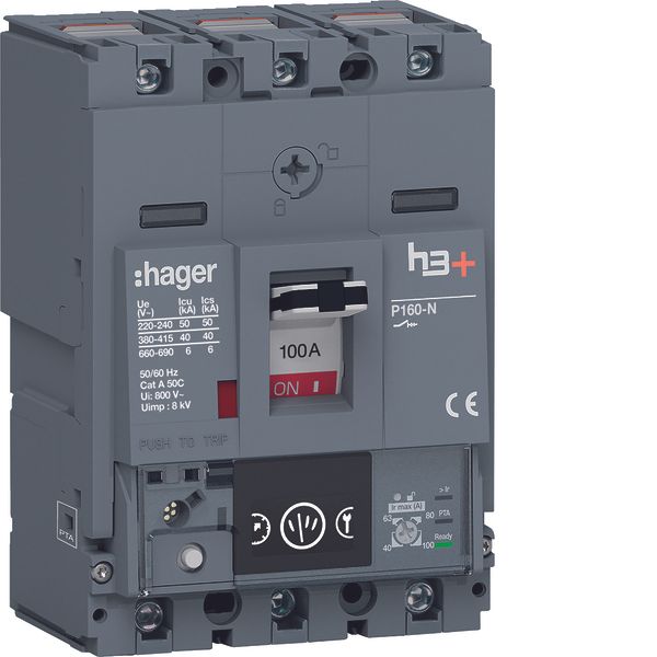 Moulded Case Circuit Breaker h3+ P160 Energy 3P3D 100A 40kA CTC image 1