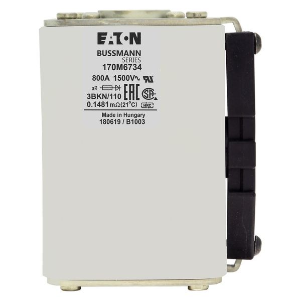 Fuse-link, high speed, 800 A, AC 1500 V, size 3, 74 x 96 x 112 mm, aR, IEC, single indicator image 4