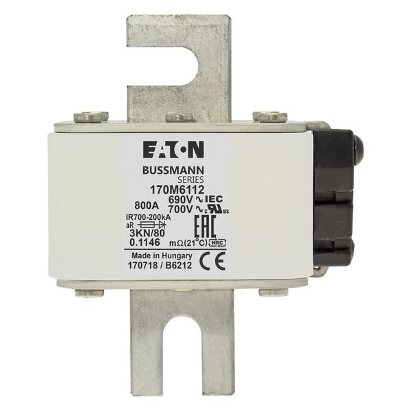 Fuse-link, high speed, 800 A, AC 690 V, DIN 3, 76 x 92 x 109 mm, aR, DIN, IEC, single indicator image 7