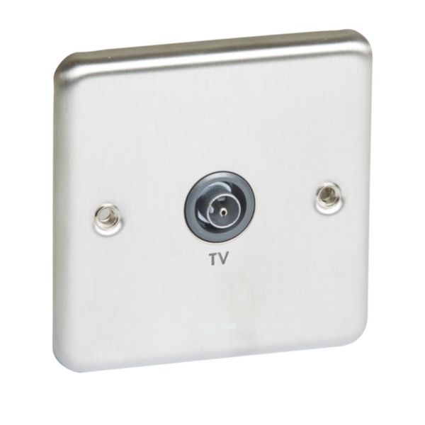 Synergy Authentic Screened TV Socket Single Male Brushed Stainless Steel image 1