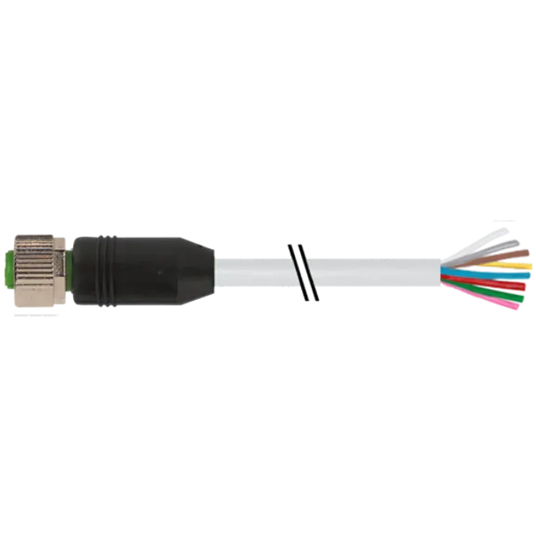 M12 female 0° A-cod. with cable V4A PUR 8x0.25 gy UL/CSA+drag ch. 10m image 1