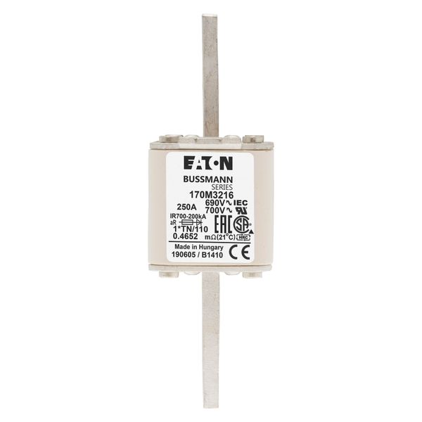 Fuse-link, high speed, 250 A, AC 690 V, compact DIN 1, 45 x 58 x 134 mm, aR, DIN, IEC, single indicator, 80 mm centres image 6