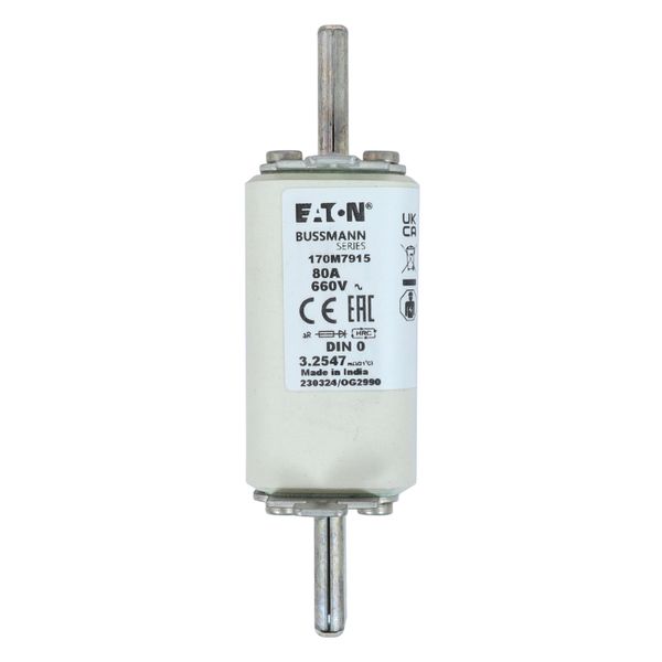 Fuse-link, high speed, 80 A, AC 660 V, DIN 0, aR, DIN, IEC, single indicator, live gripping lugs image 9