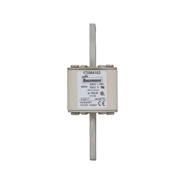 Fuse-link, high speed, 450 A, AC 690 V, DIN 1, 53 x 66 x 138 mm, aR, DIN, IEC, single indicator image 4